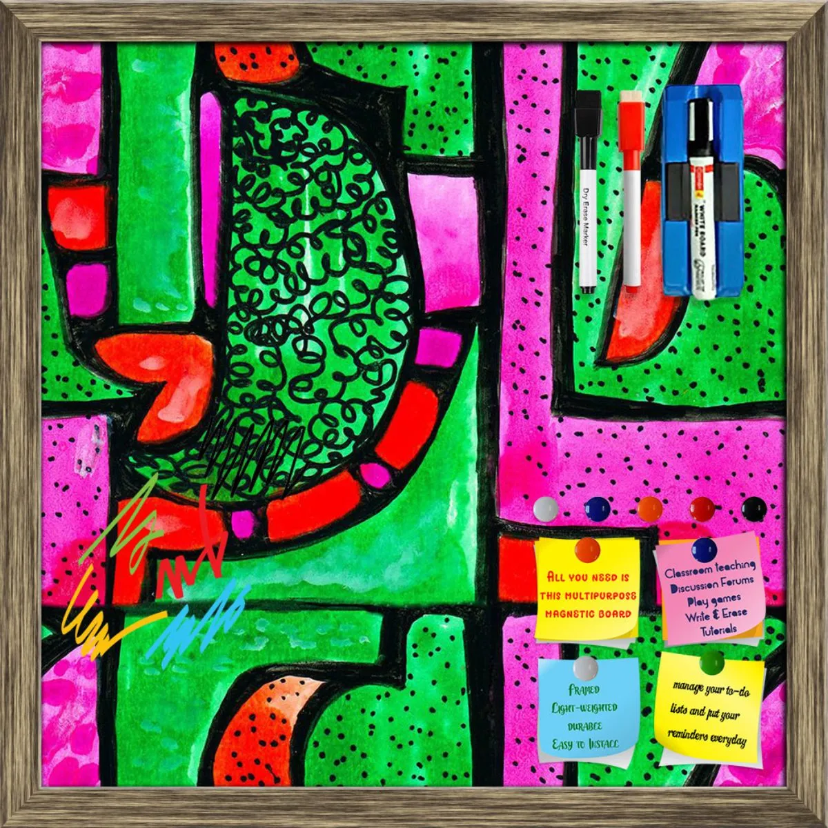 Abstract Geometric Ornament Pattern D1 Framed Magnetic Dry Erase Board | Combo with Magnet Buttons & Markers