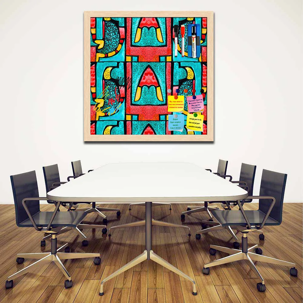 Abstract Geometric Ornament Pattern D2 Framed Magnetic Dry Erase Board | Combo with Magnet Buttons & Markers