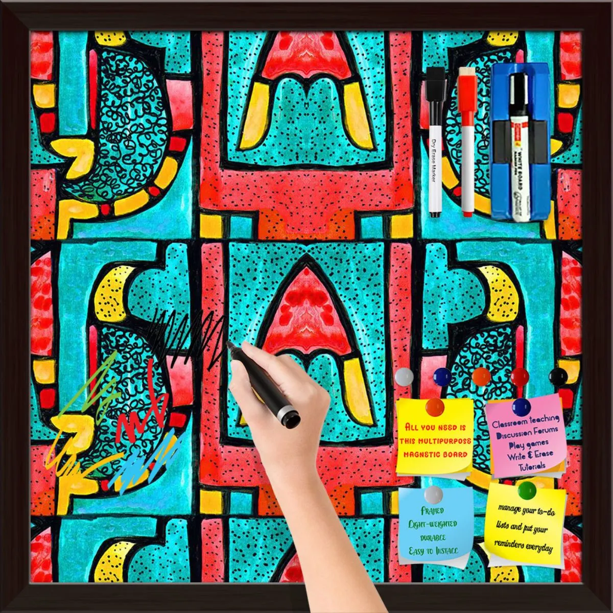 Abstract Geometric Ornament Pattern D2 Framed Magnetic Dry Erase Board | Combo with Magnet Buttons & Markers