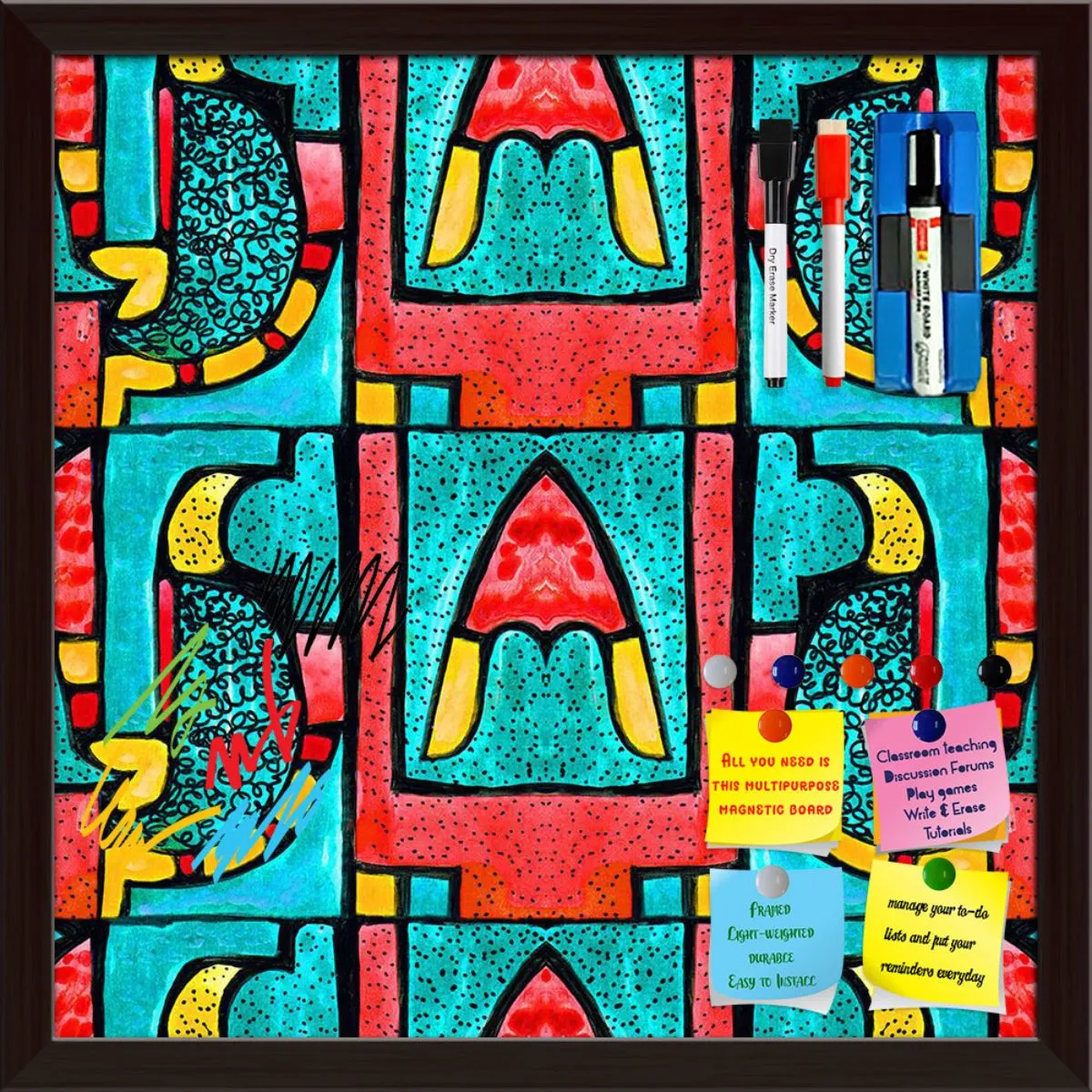 Abstract Geometric Ornament Pattern D2 Framed Magnetic Dry Erase Board | Combo with Magnet Buttons & Markers