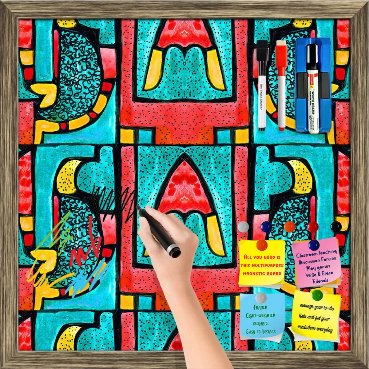 Abstract Geometric Ornament Pattern D2 Framed Magnetic Dry Erase Board | Combo with Magnet Buttons & Markers