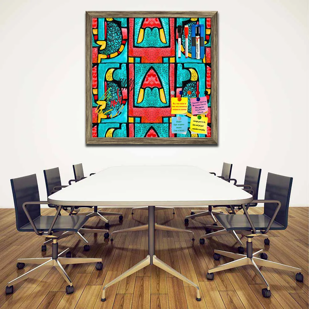 Abstract Geometric Ornament Pattern D2 Framed Magnetic Dry Erase Board | Combo with Magnet Buttons & Markers