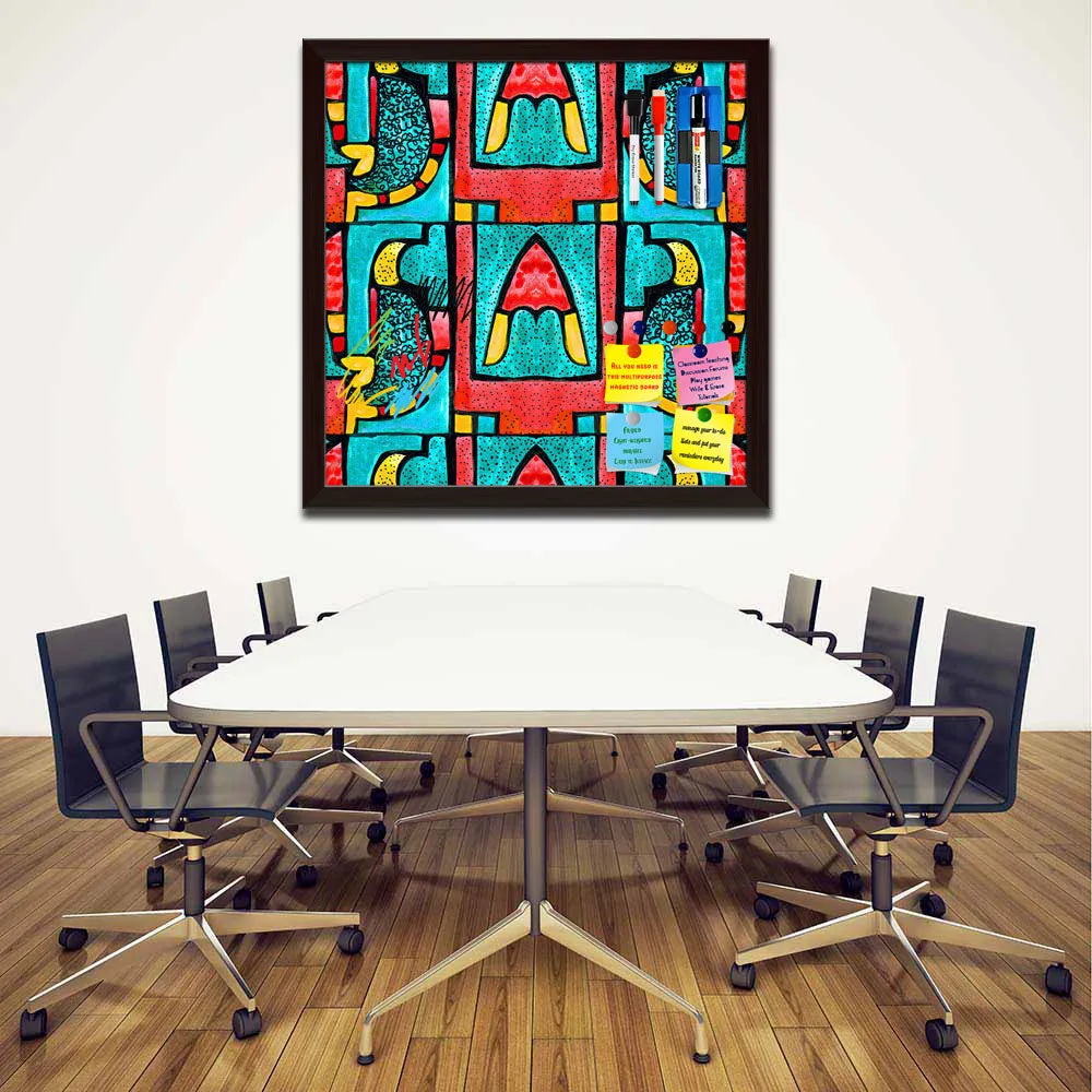 Abstract Geometric Ornament Pattern D2 Framed Magnetic Dry Erase Board | Combo with Magnet Buttons & Markers