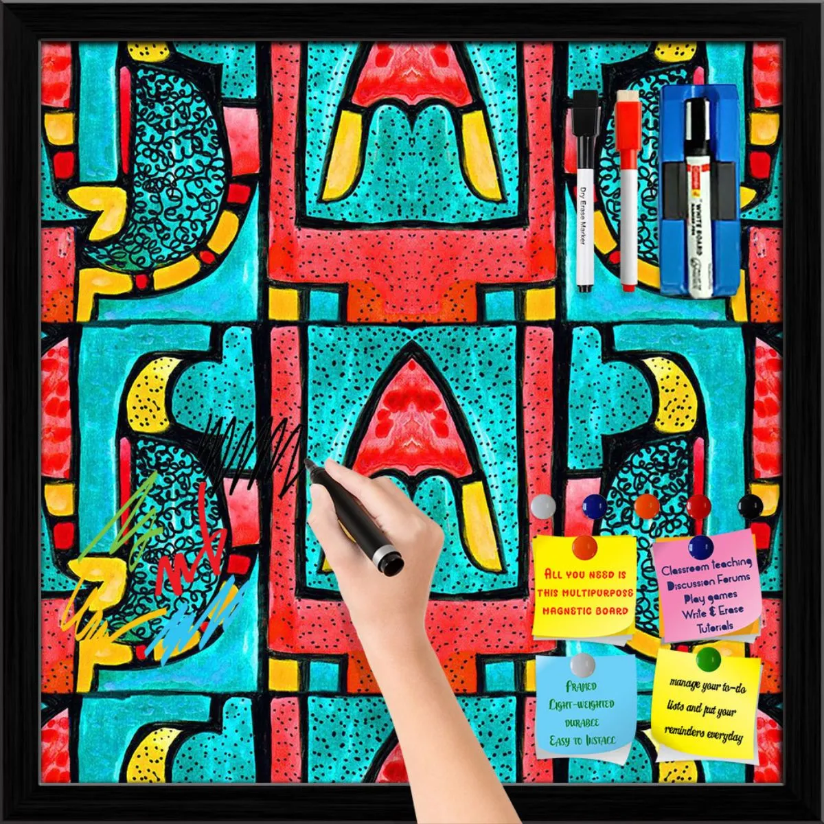 Abstract Geometric Ornament Pattern D2 Framed Magnetic Dry Erase Board | Combo with Magnet Buttons & Markers