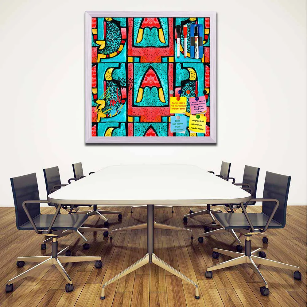 Abstract Geometric Ornament Pattern D2 Framed Magnetic Dry Erase Board | Combo with Magnet Buttons & Markers