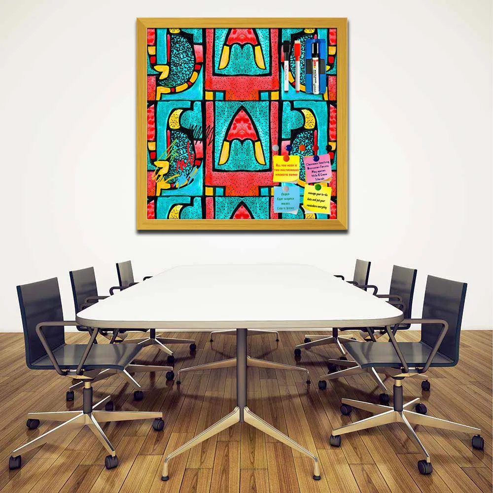 Abstract Geometric Ornament Pattern D2 Framed Magnetic Dry Erase Board | Combo with Magnet Buttons & Markers