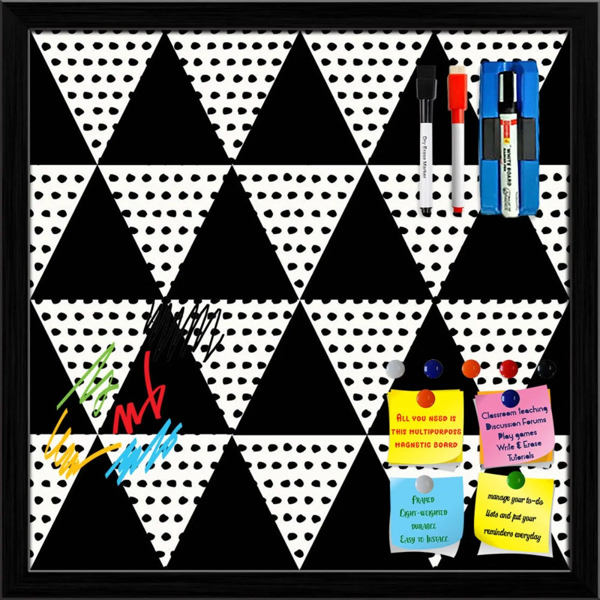 Abstract Geometric Pattern D11 Framed Magnetic Dry Erase Board | Combo with Magnet Buttons & Markers