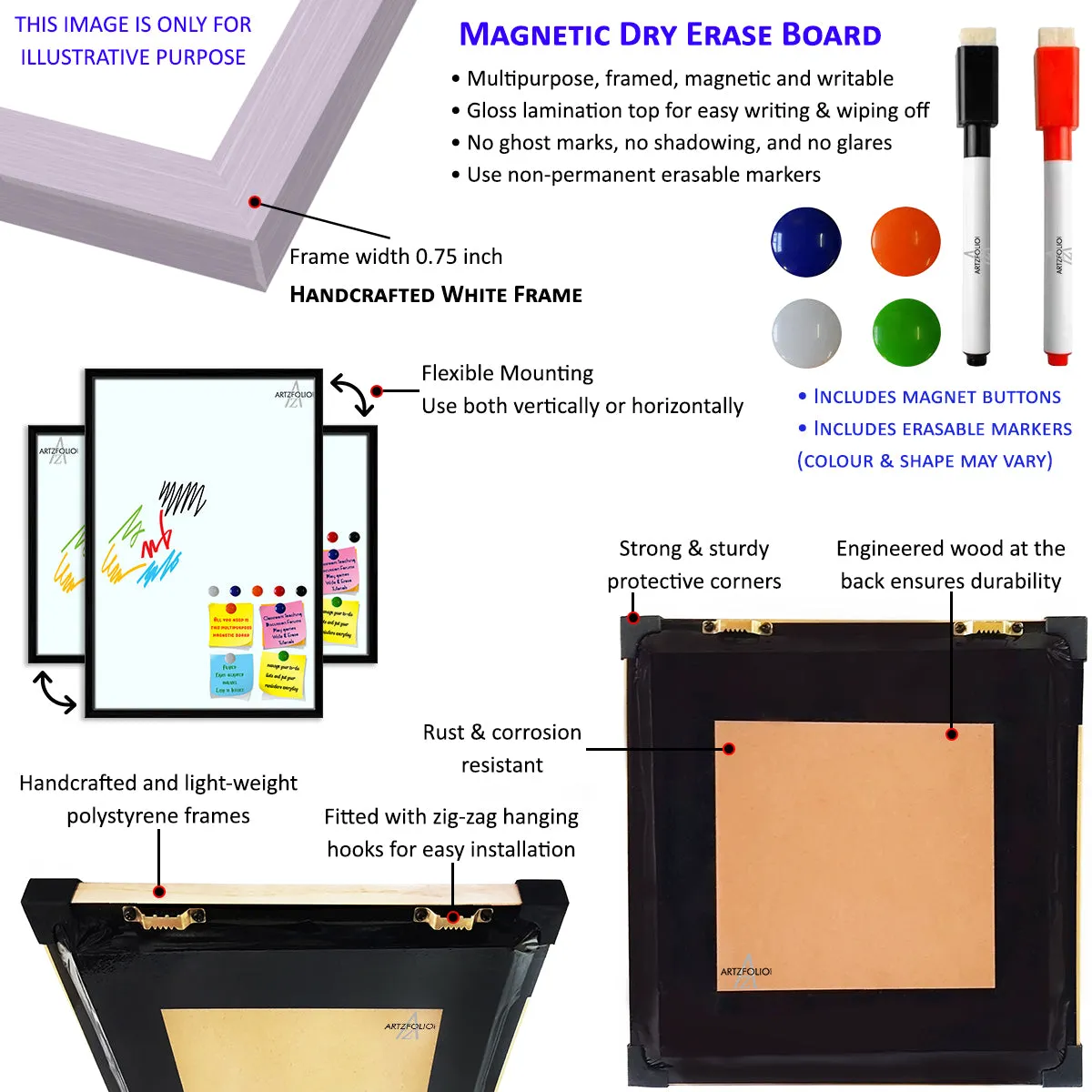 Abstract Geometric Pattern D11 Framed Magnetic Dry Erase Board | Combo with Magnet Buttons & Markers
