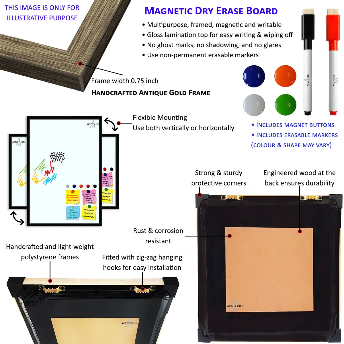 Abstract Geometric Pattern D11 Framed Magnetic Dry Erase Board | Combo with Magnet Buttons & Markers