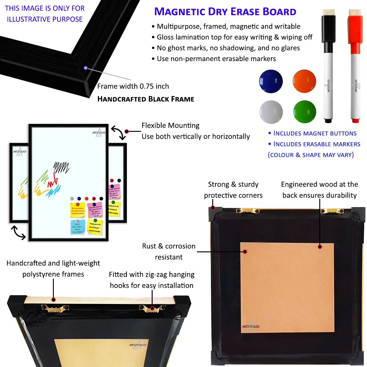Abstract Geometric Pattern D11 Framed Magnetic Dry Erase Board | Combo with Magnet Buttons & Markers