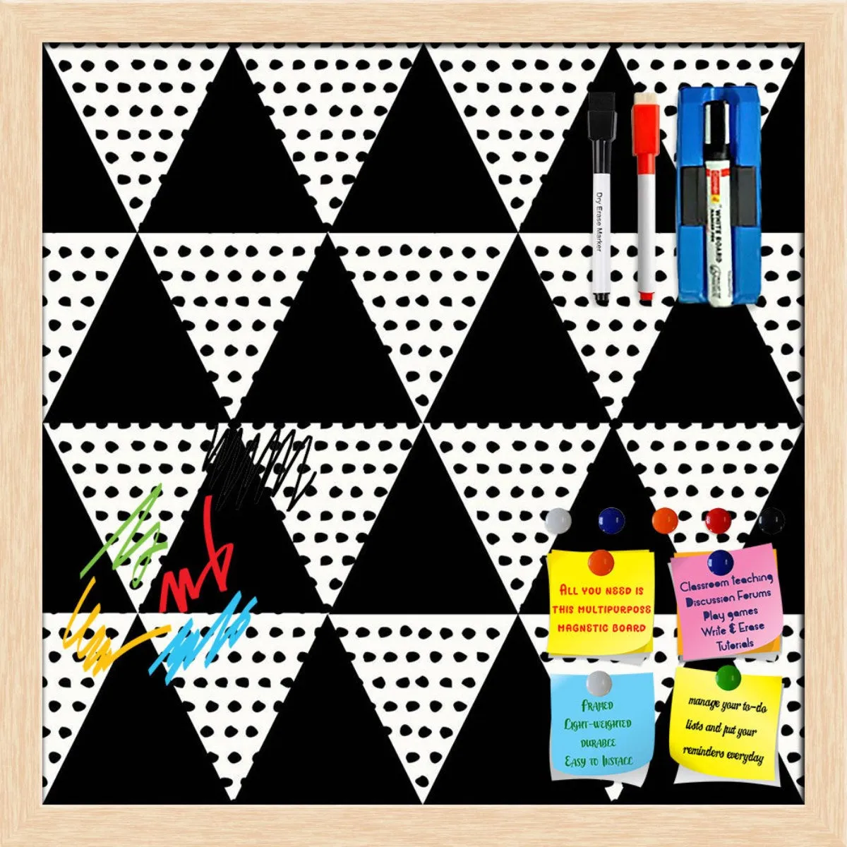 Abstract Geometric Pattern D11 Framed Magnetic Dry Erase Board | Combo with Magnet Buttons & Markers