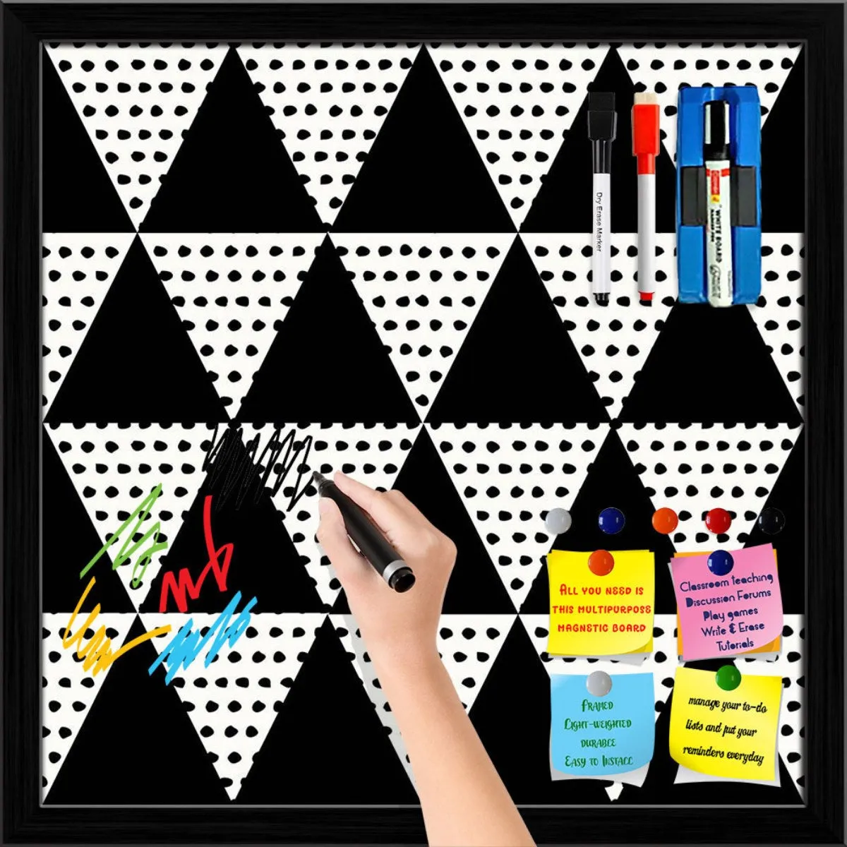 Abstract Geometric Pattern D11 Framed Magnetic Dry Erase Board | Combo with Magnet Buttons & Markers