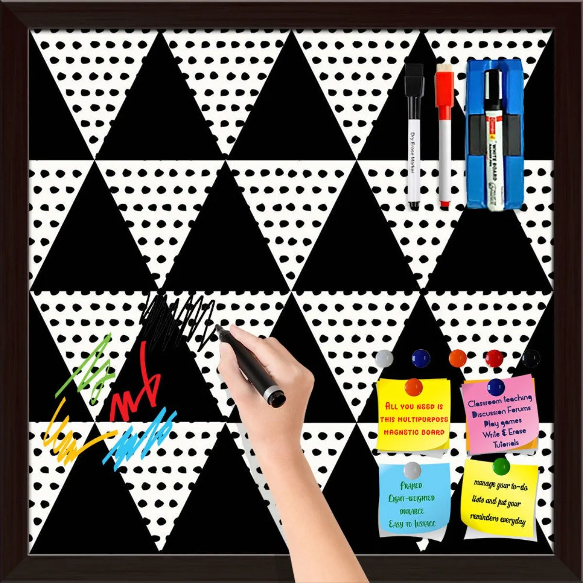 Abstract Geometric Pattern D11 Framed Magnetic Dry Erase Board | Combo with Magnet Buttons & Markers