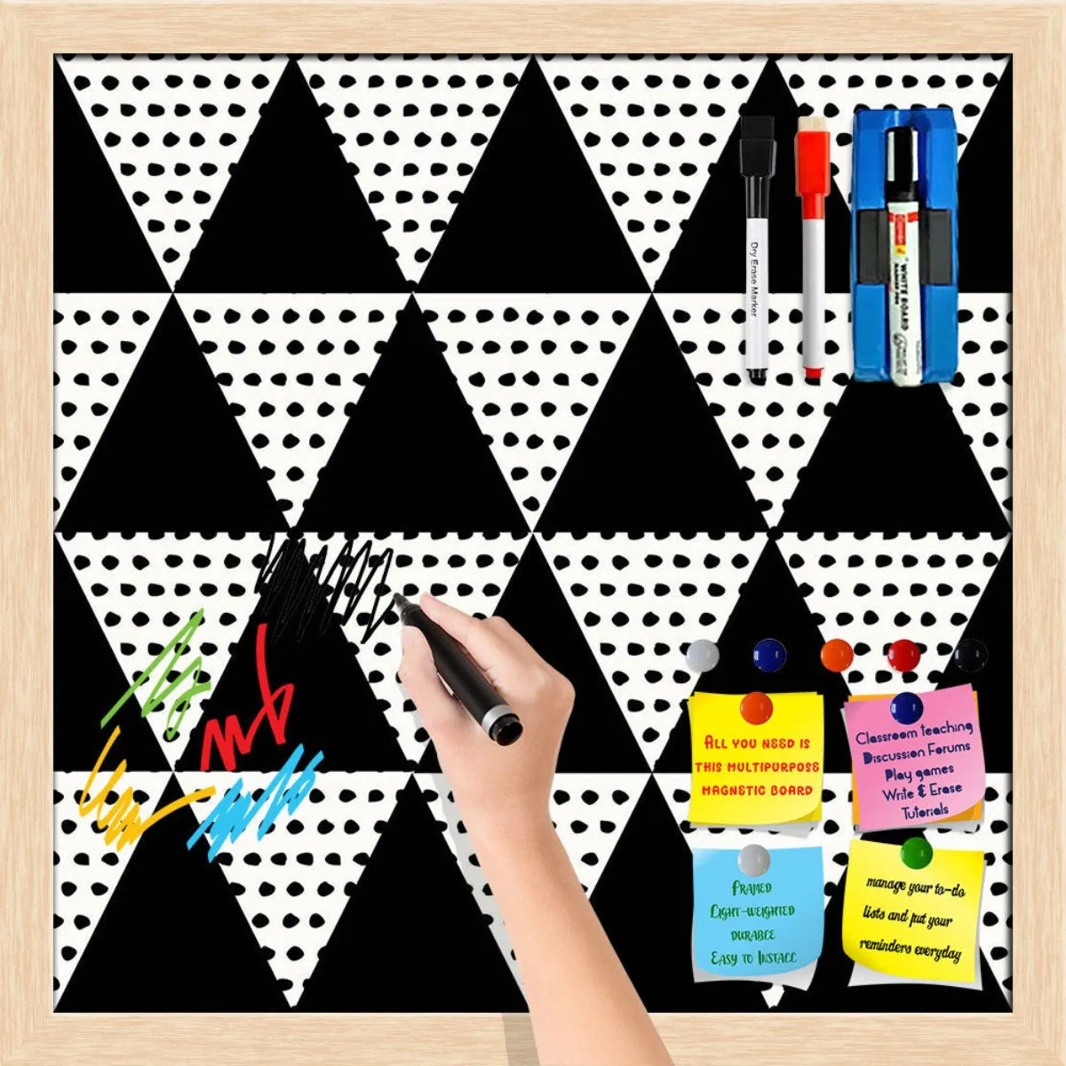 Abstract Geometric Pattern D11 Framed Magnetic Dry Erase Board | Combo with Magnet Buttons & Markers
