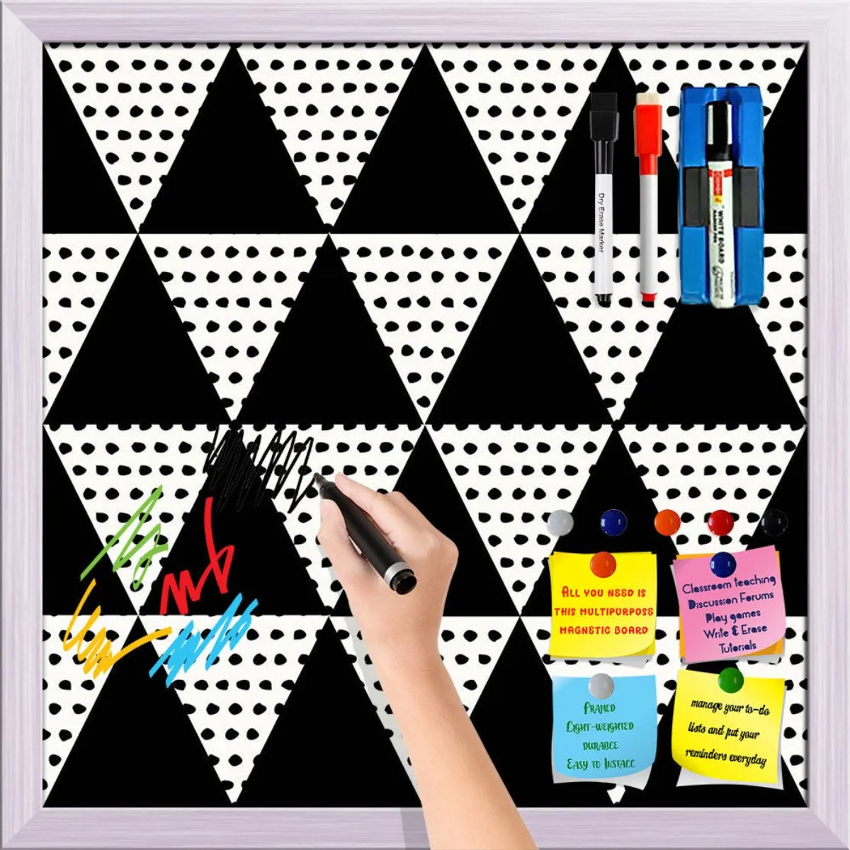 Abstract Geometric Pattern D11 Framed Magnetic Dry Erase Board | Combo with Magnet Buttons & Markers