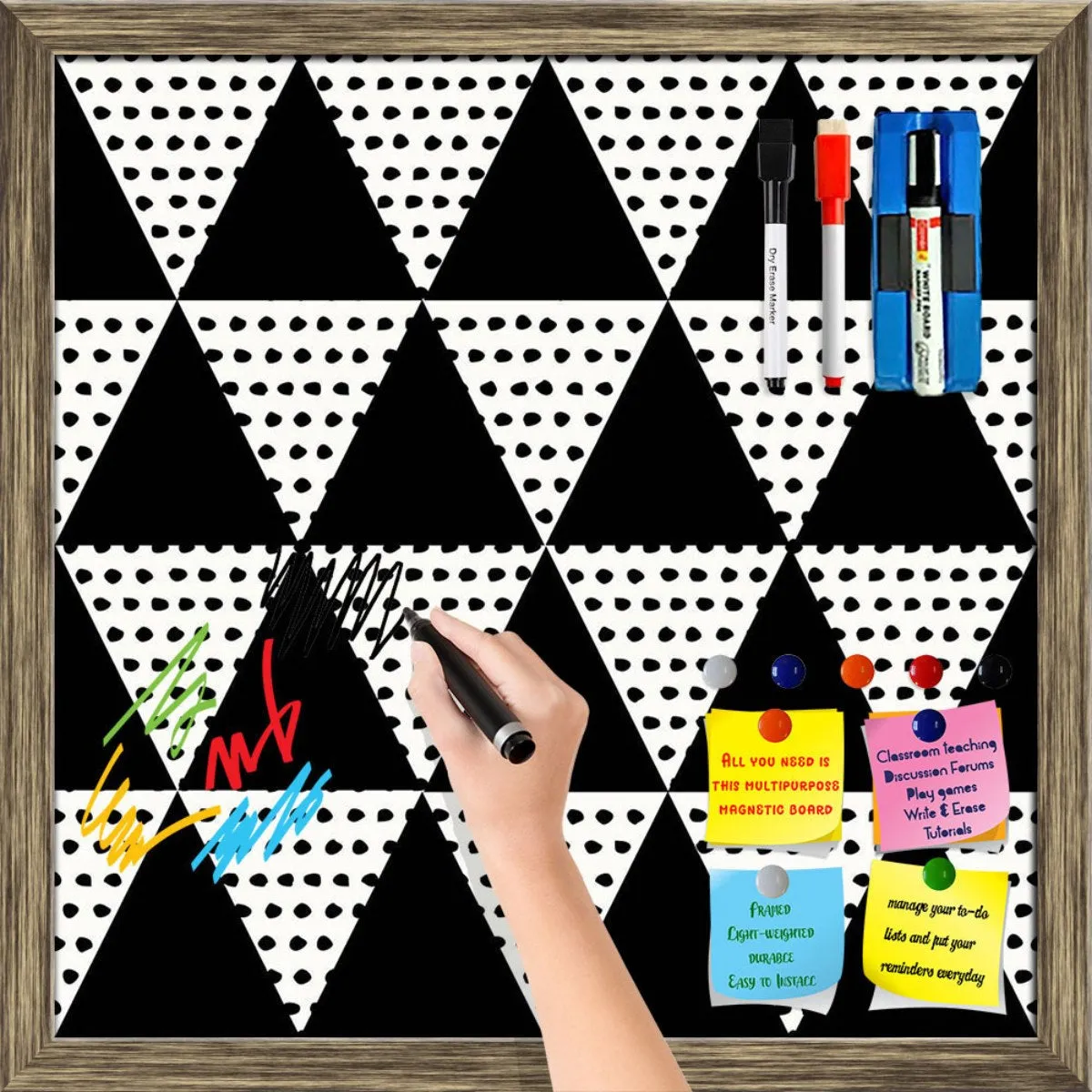 Abstract Geometric Pattern D11 Framed Magnetic Dry Erase Board | Combo with Magnet Buttons & Markers