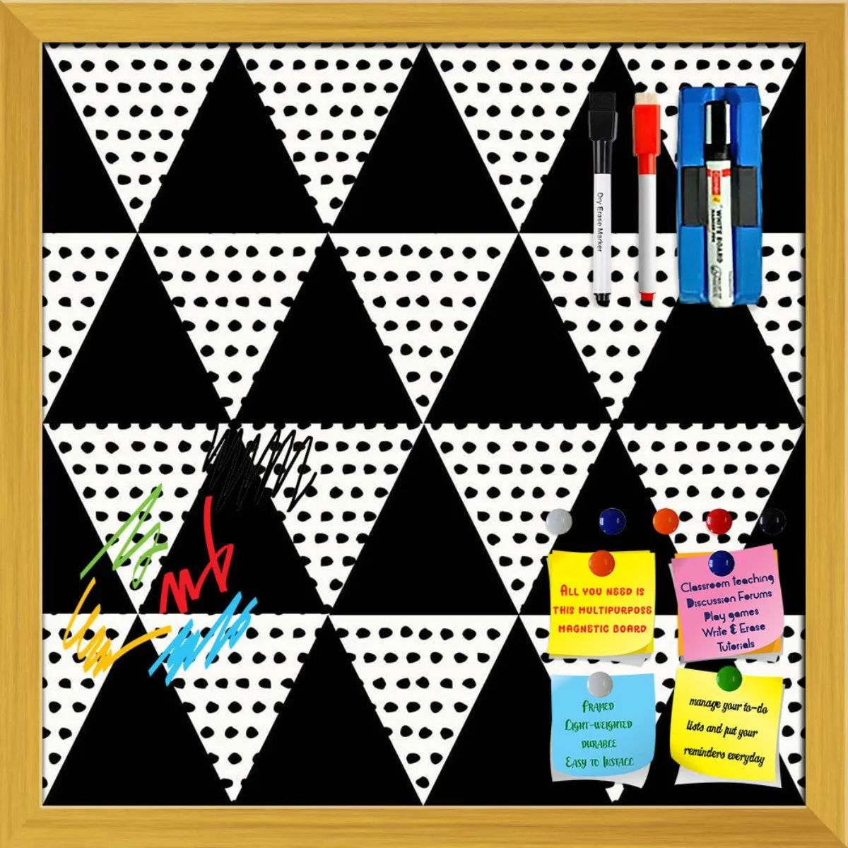Abstract Geometric Pattern D11 Framed Magnetic Dry Erase Board | Combo with Magnet Buttons & Markers