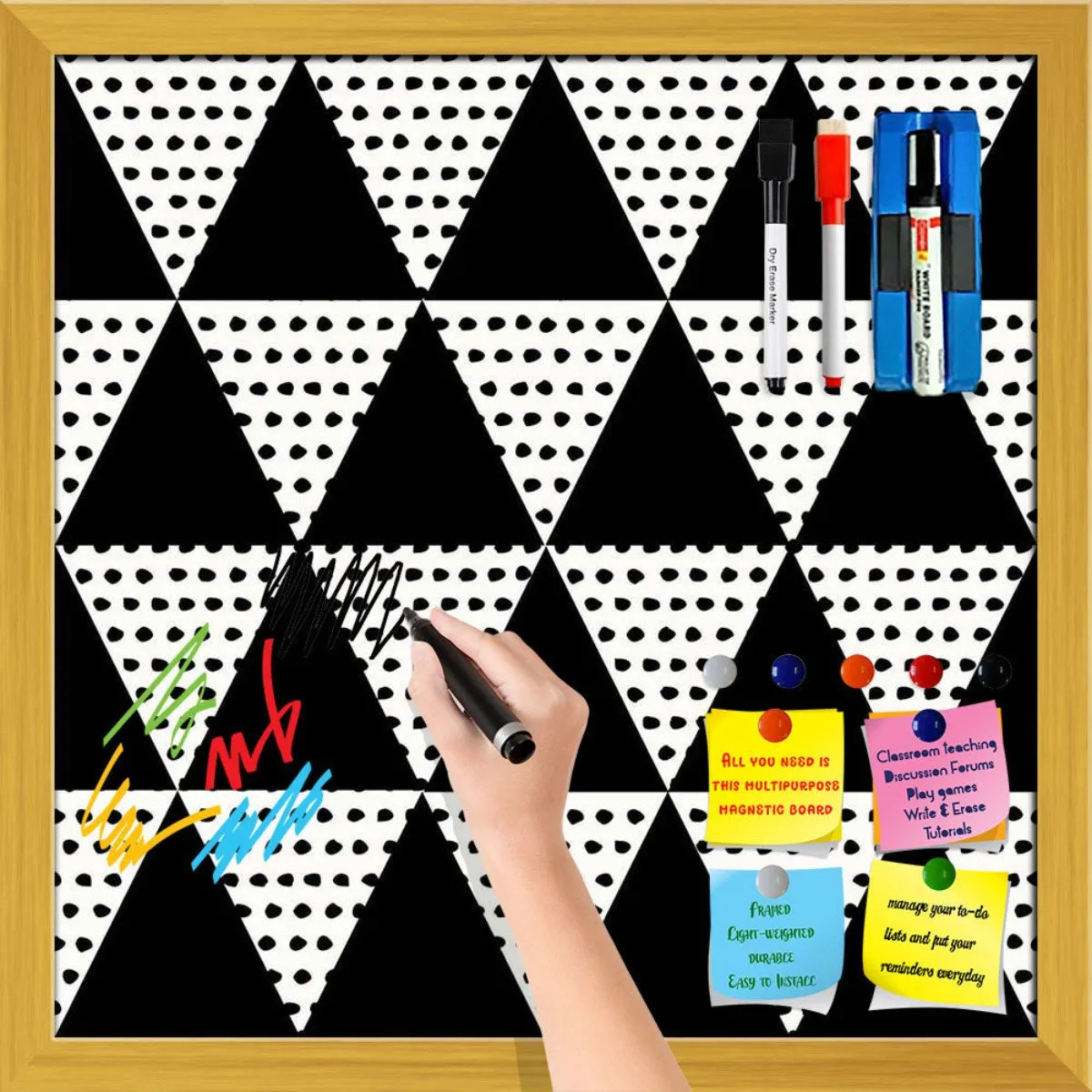 Abstract Geometric Pattern D11 Framed Magnetic Dry Erase Board | Combo with Magnet Buttons & Markers