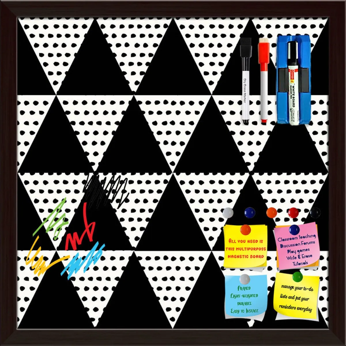 Abstract Geometric Pattern D11 Framed Magnetic Dry Erase Board | Combo with Magnet Buttons & Markers