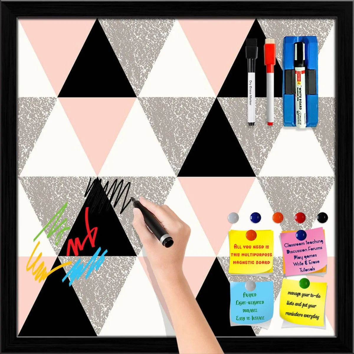 Abstract Geometric Pattern D12 Framed Magnetic Dry Erase Board | Combo with Magnet Buttons & Markers