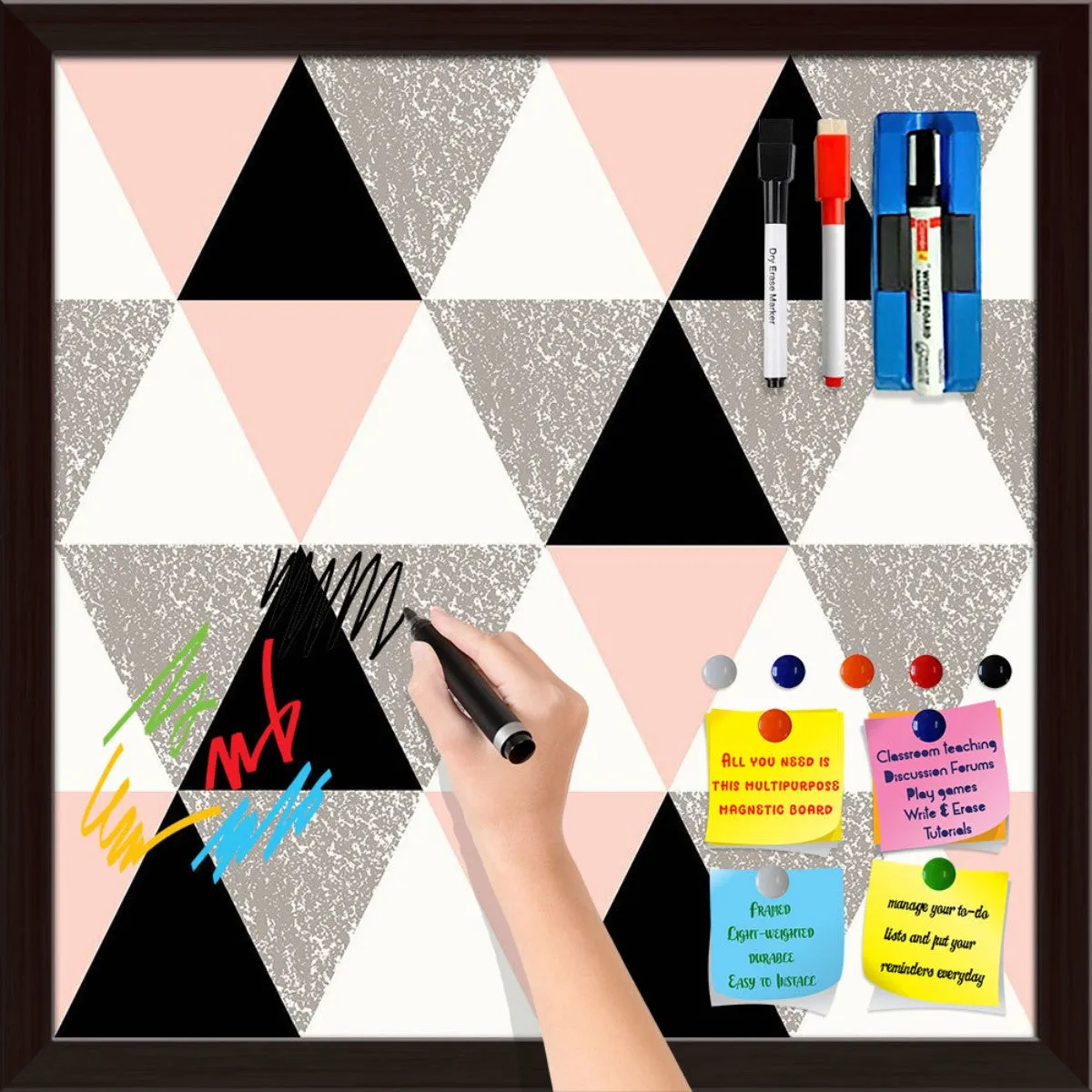 Abstract Geometric Pattern D12 Framed Magnetic Dry Erase Board | Combo with Magnet Buttons & Markers