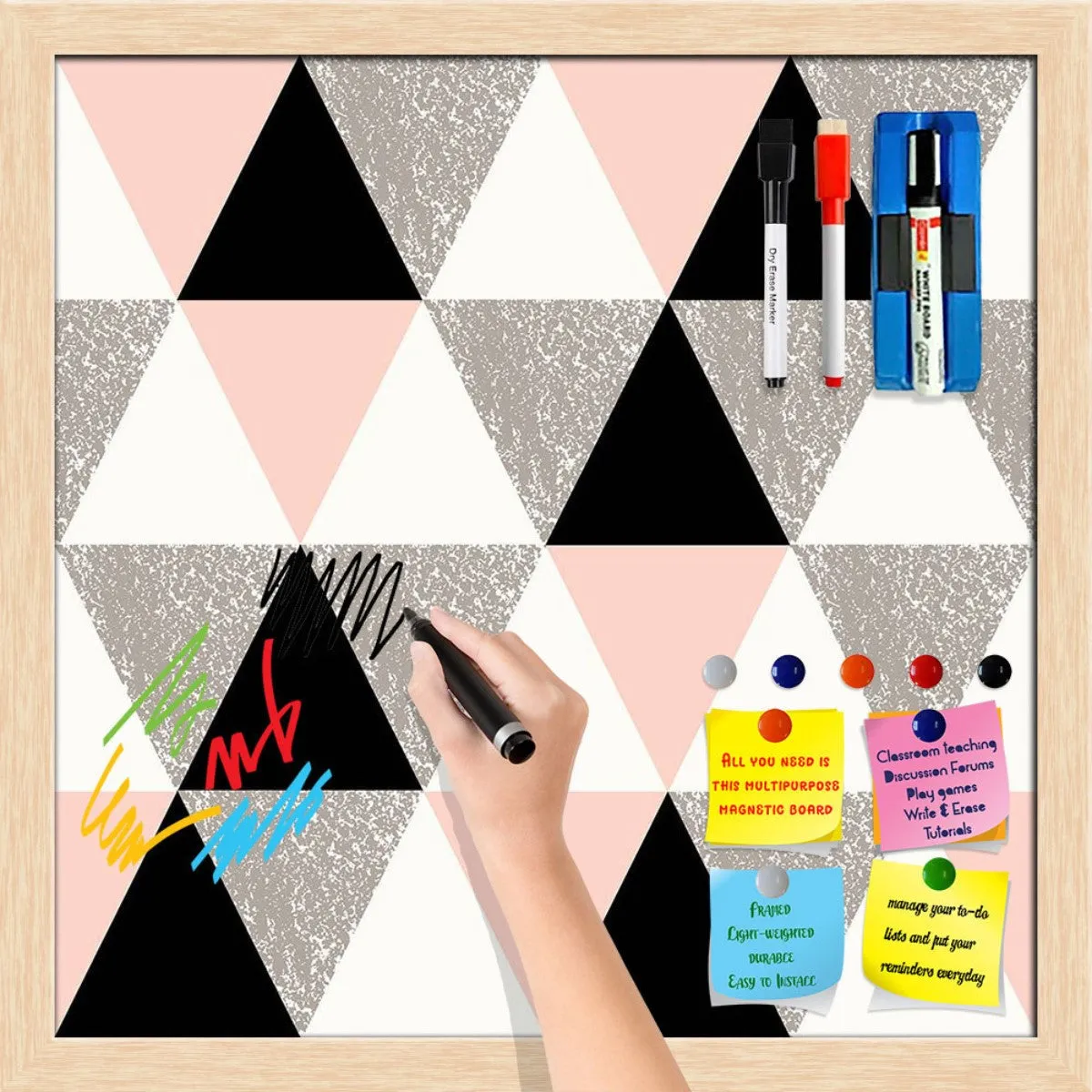 Abstract Geometric Pattern D12 Framed Magnetic Dry Erase Board | Combo with Magnet Buttons & Markers