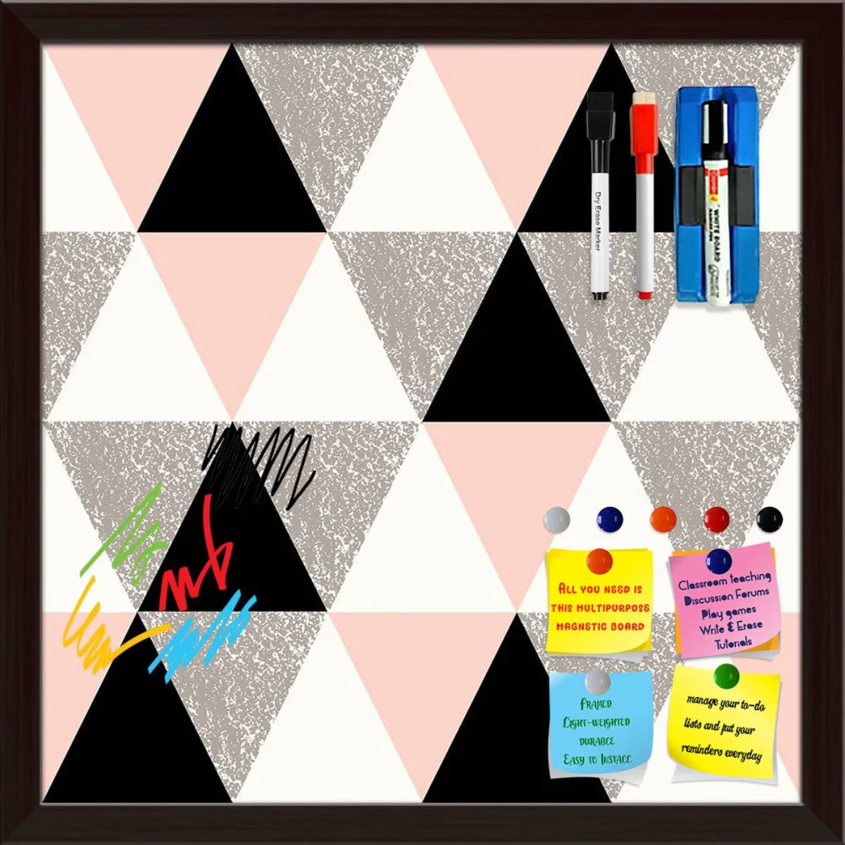 Abstract Geometric Pattern D12 Framed Magnetic Dry Erase Board | Combo with Magnet Buttons & Markers