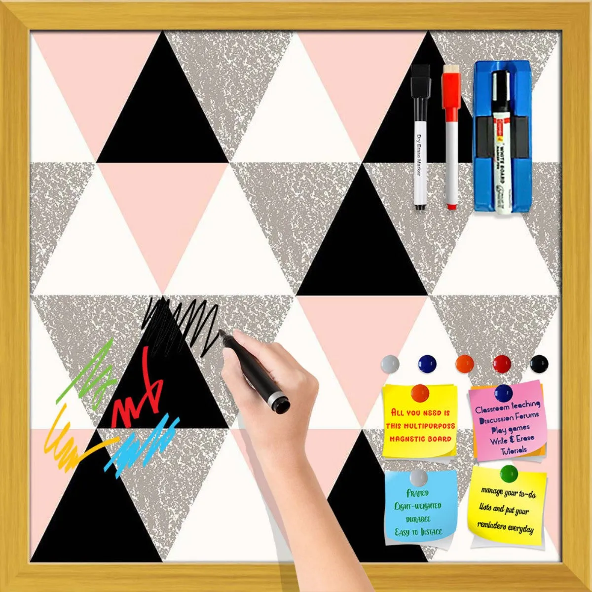 Abstract Geometric Pattern D12 Framed Magnetic Dry Erase Board | Combo with Magnet Buttons & Markers
