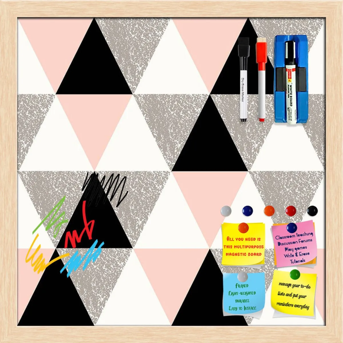 Abstract Geometric Pattern D12 Framed Magnetic Dry Erase Board | Combo with Magnet Buttons & Markers