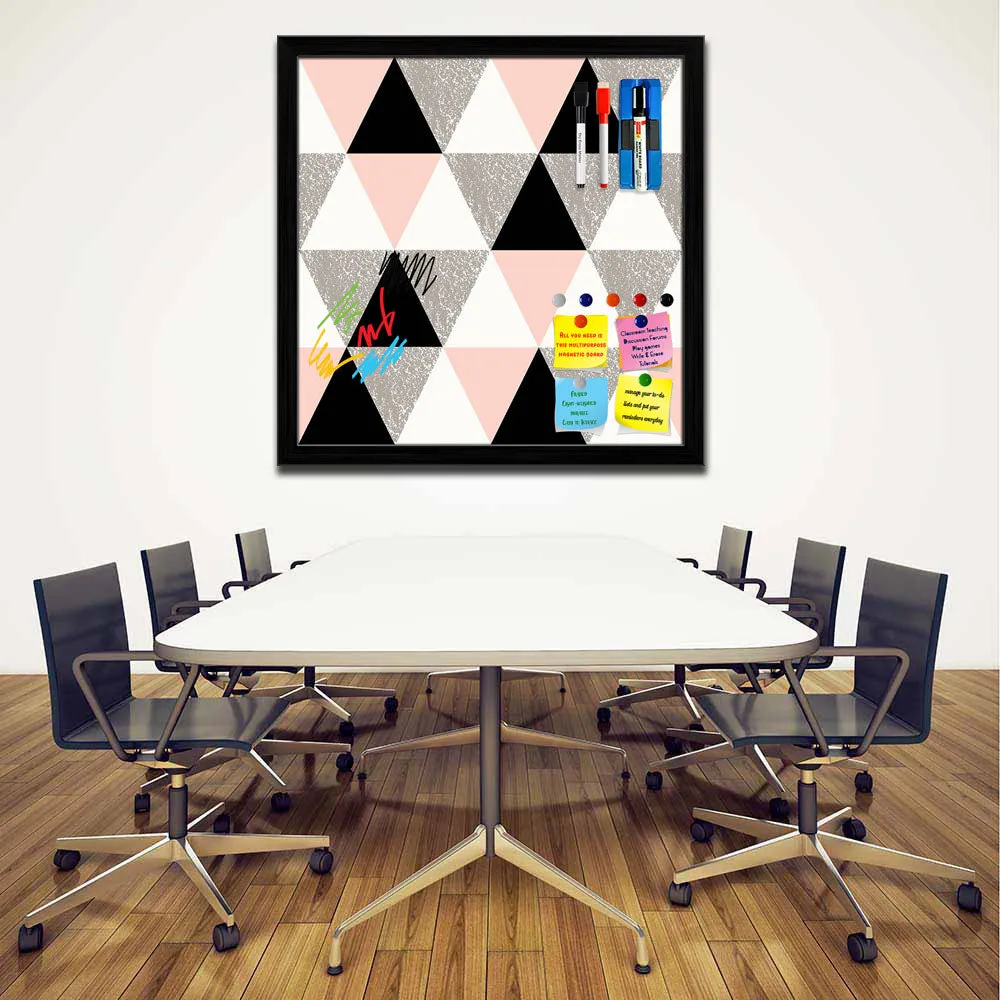 Abstract Geometric Pattern D12 Framed Magnetic Dry Erase Board | Combo with Magnet Buttons & Markers
