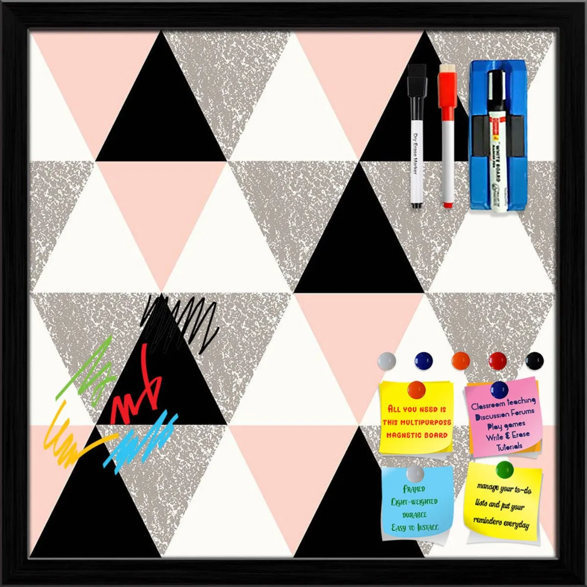 Abstract Geometric Pattern D12 Framed Magnetic Dry Erase Board | Combo with Magnet Buttons & Markers
