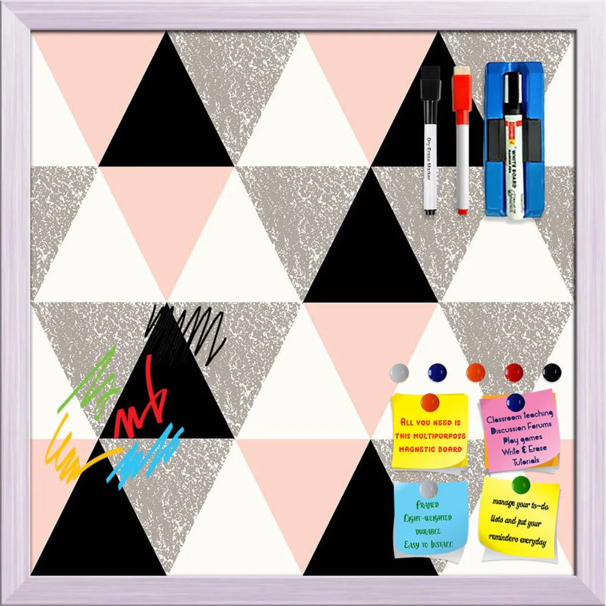 Abstract Geometric Pattern D12 Framed Magnetic Dry Erase Board | Combo with Magnet Buttons & Markers