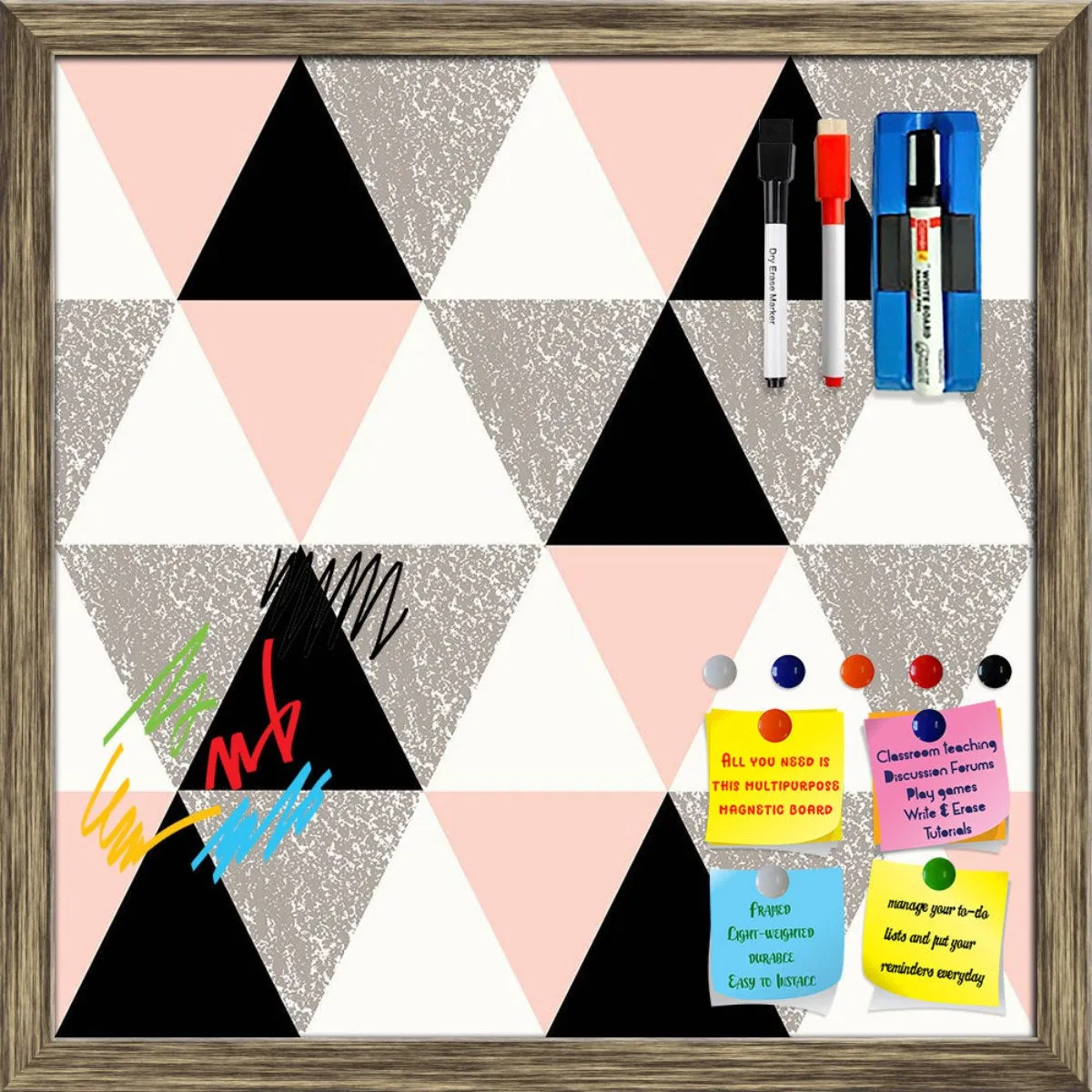 Abstract Geometric Pattern D12 Framed Magnetic Dry Erase Board | Combo with Magnet Buttons & Markers