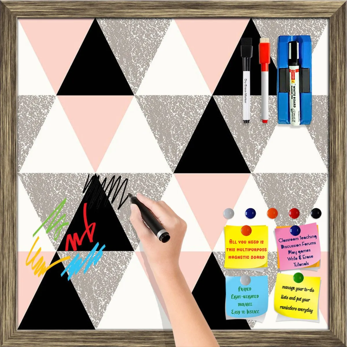 Abstract Geometric Pattern D12 Framed Magnetic Dry Erase Board | Combo with Magnet Buttons & Markers