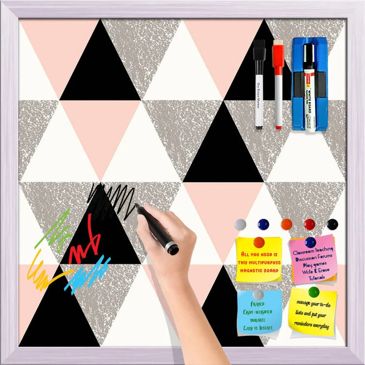 Abstract Geometric Pattern D12 Framed Magnetic Dry Erase Board | Combo with Magnet Buttons & Markers