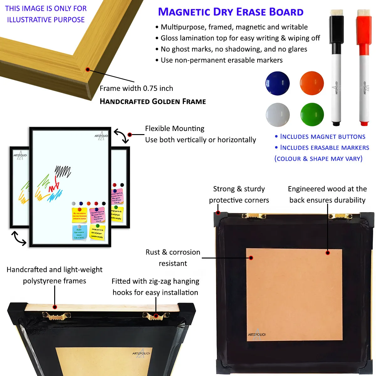 Abstract Geometric Pattern D12 Framed Magnetic Dry Erase Board | Combo with Magnet Buttons & Markers