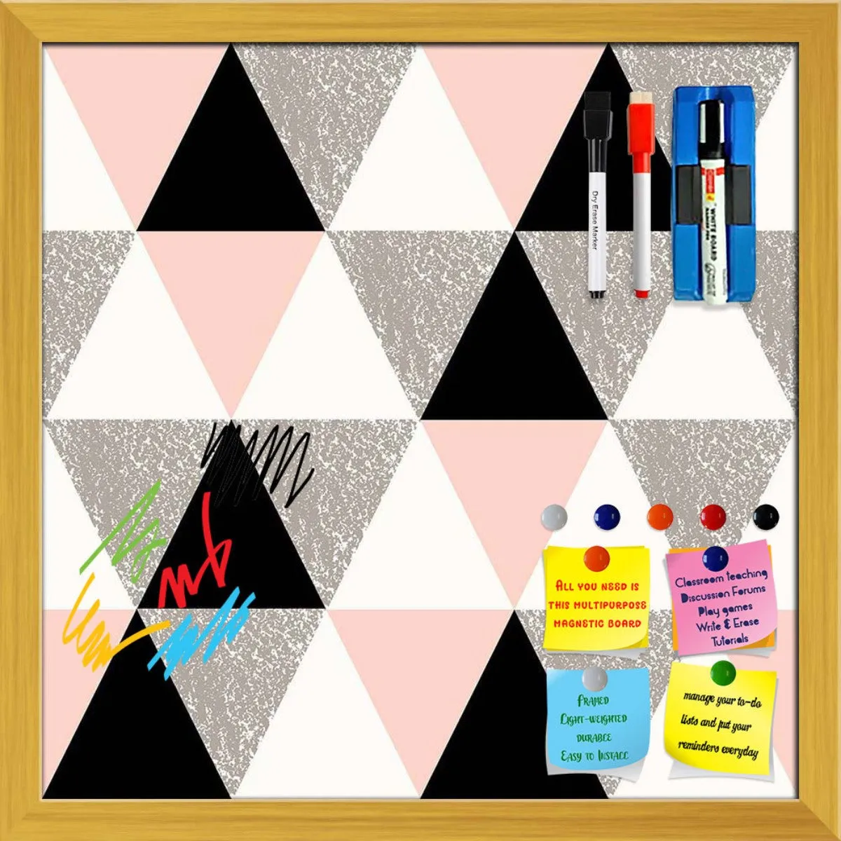 Abstract Geometric Pattern D12 Framed Magnetic Dry Erase Board | Combo with Magnet Buttons & Markers