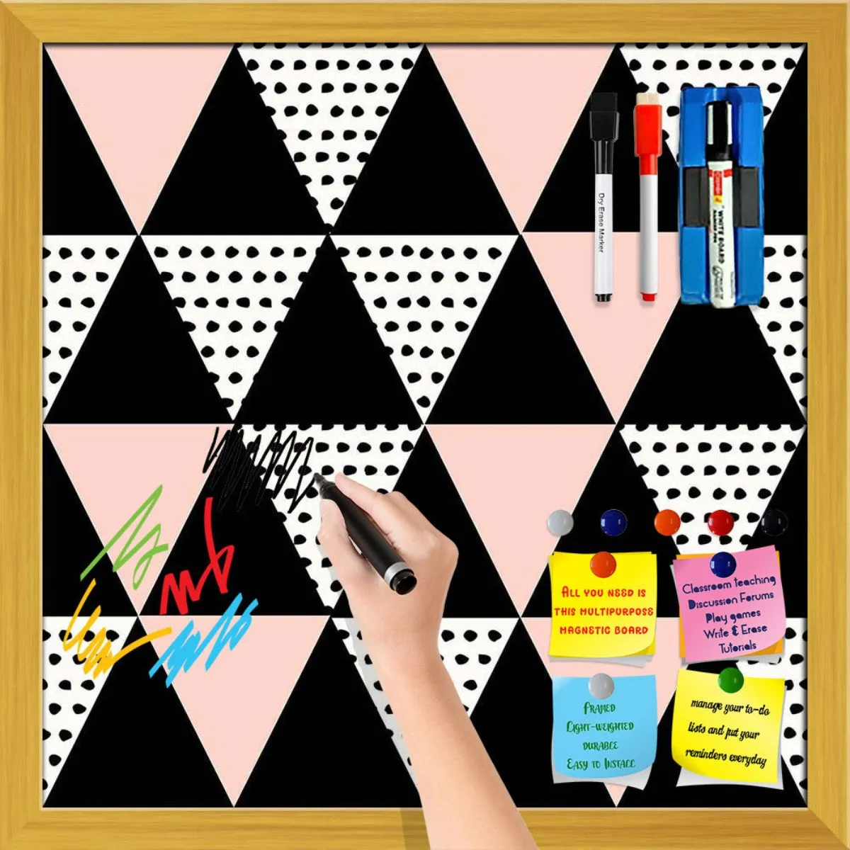 Abstract Geometric Pattern D13 Framed Magnetic Dry Erase Board | Combo with Magnet Buttons & Markers