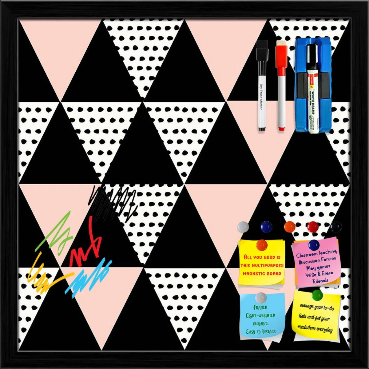 Abstract Geometric Pattern D13 Framed Magnetic Dry Erase Board | Combo with Magnet Buttons & Markers