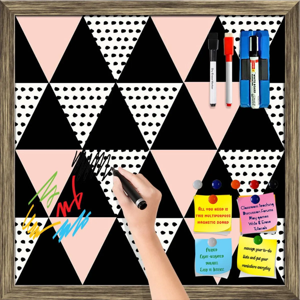 Abstract Geometric Pattern D13 Framed Magnetic Dry Erase Board | Combo with Magnet Buttons & Markers