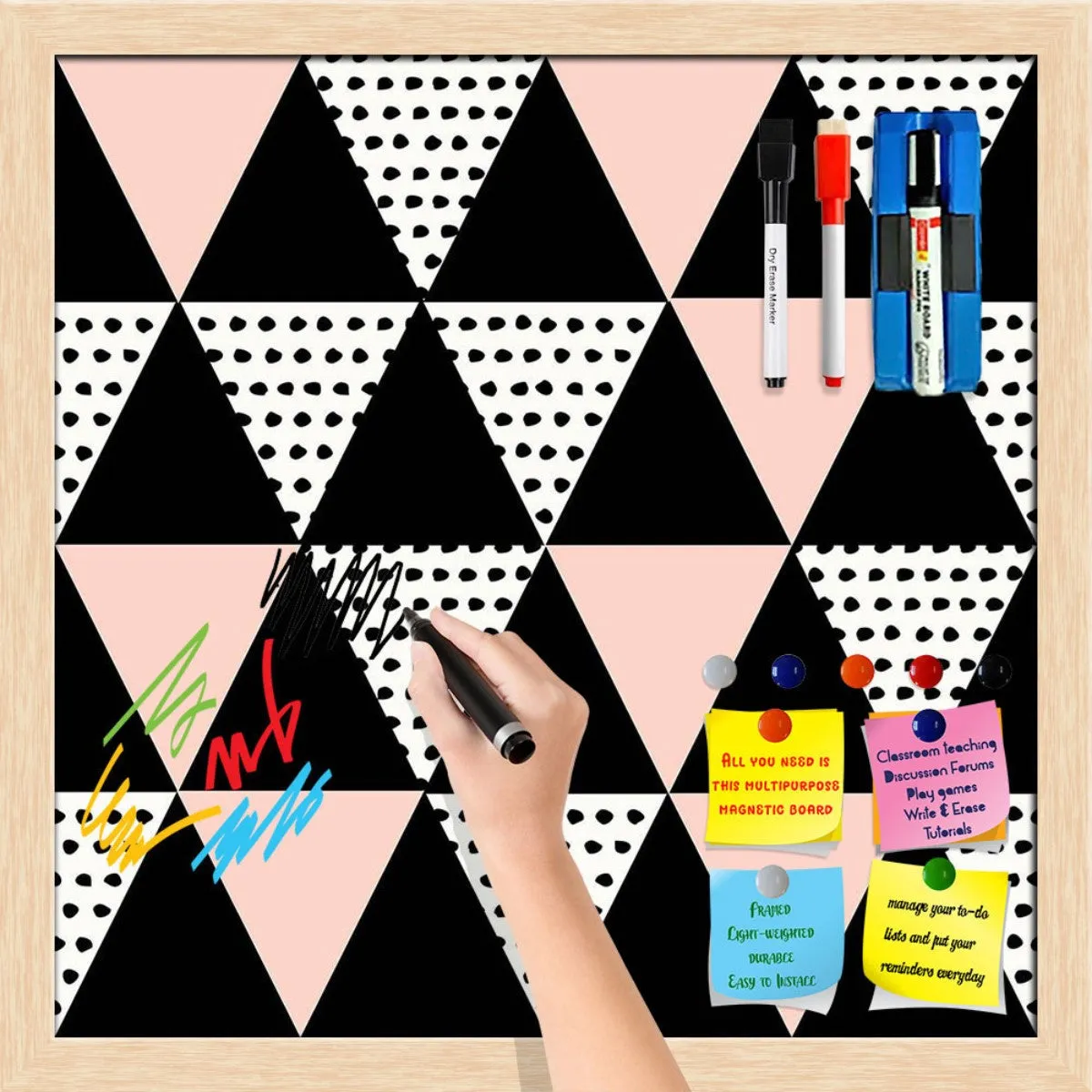 Abstract Geometric Pattern D13 Framed Magnetic Dry Erase Board | Combo with Magnet Buttons & Markers