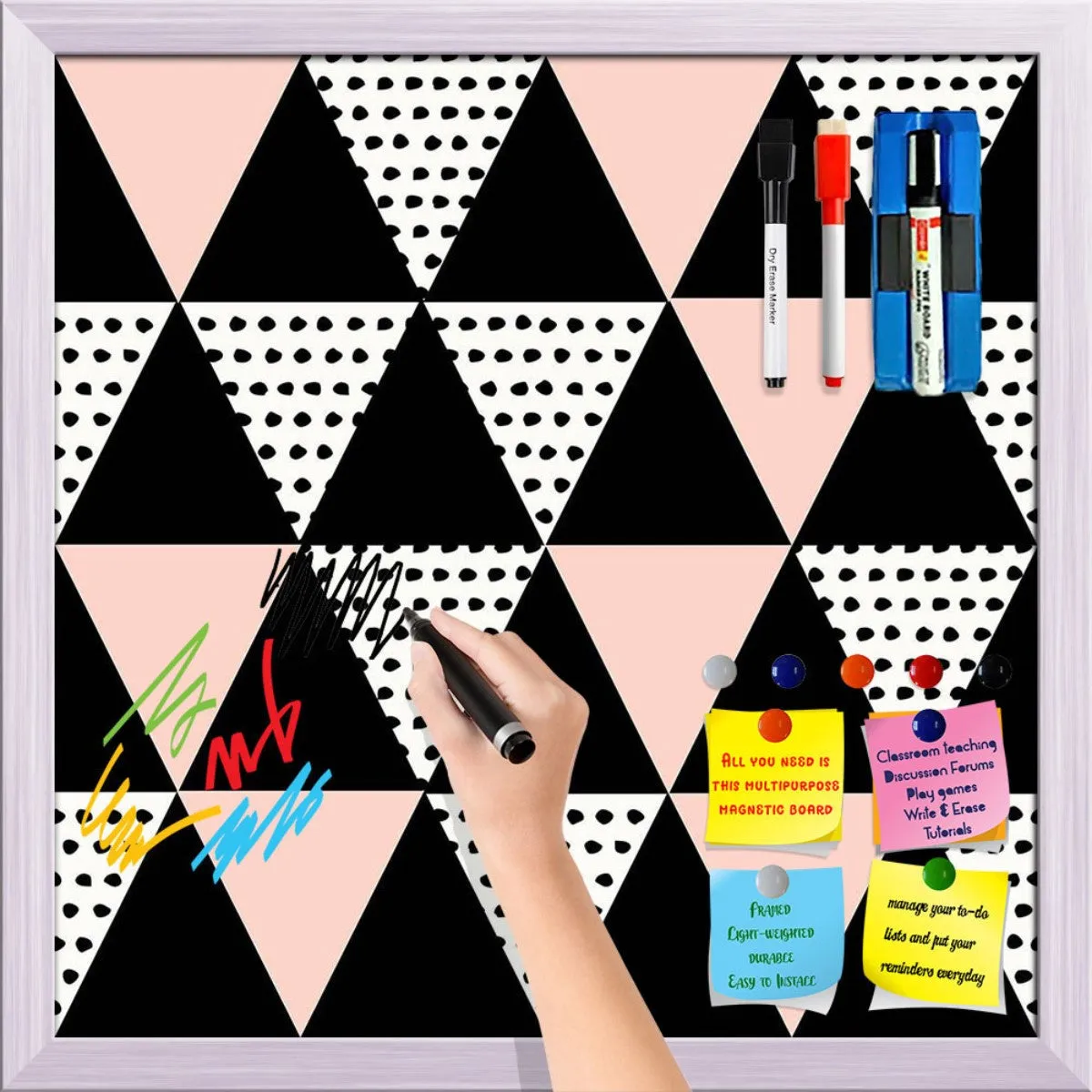 Abstract Geometric Pattern D13 Framed Magnetic Dry Erase Board | Combo with Magnet Buttons & Markers