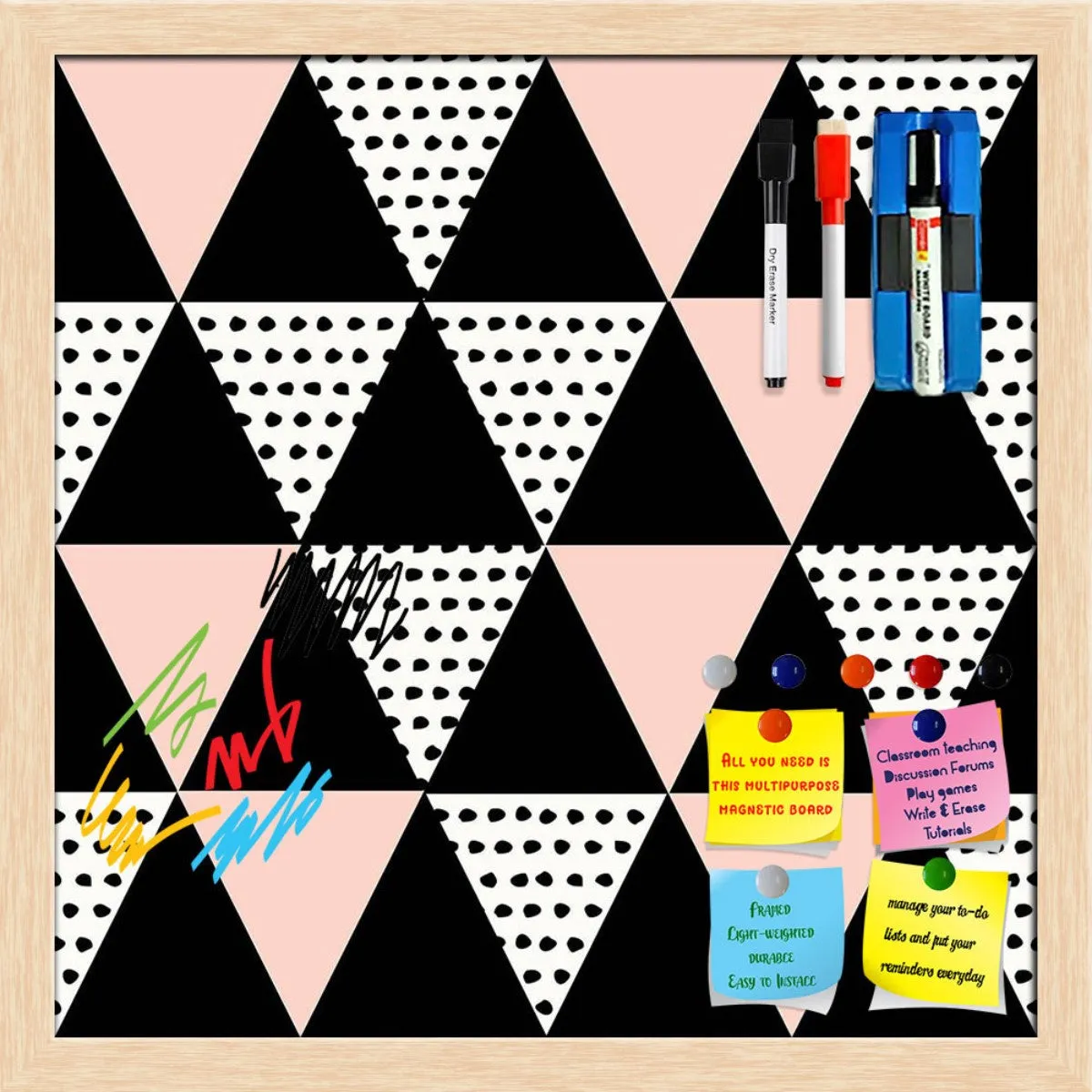 Abstract Geometric Pattern D13 Framed Magnetic Dry Erase Board | Combo with Magnet Buttons & Markers