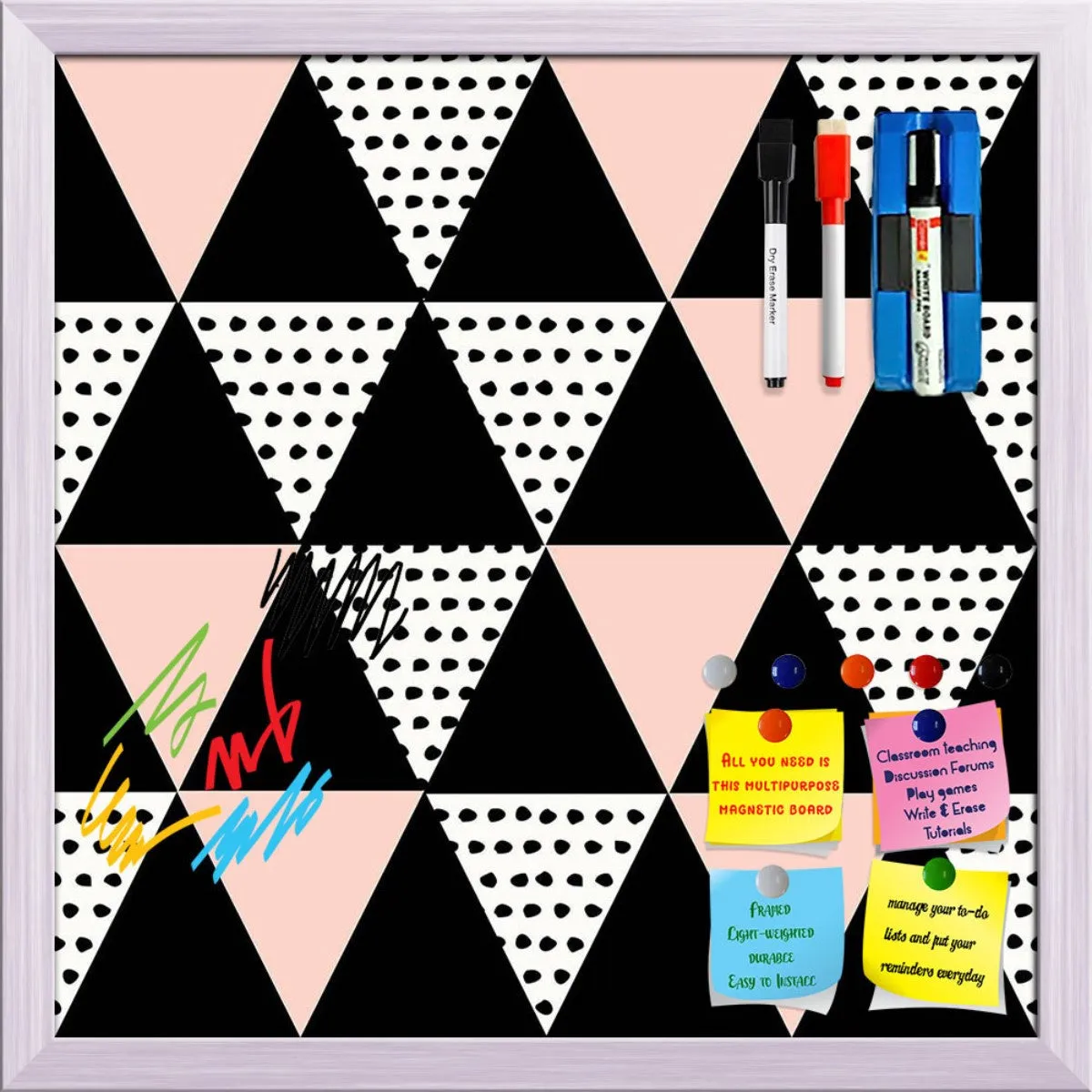 Abstract Geometric Pattern D13 Framed Magnetic Dry Erase Board | Combo with Magnet Buttons & Markers