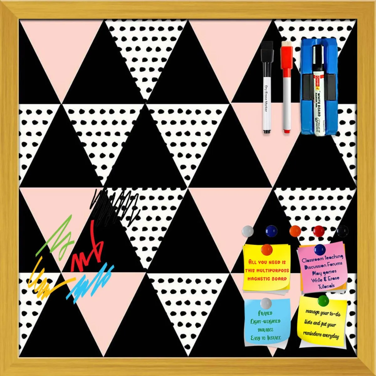 Abstract Geometric Pattern D13 Framed Magnetic Dry Erase Board | Combo with Magnet Buttons & Markers