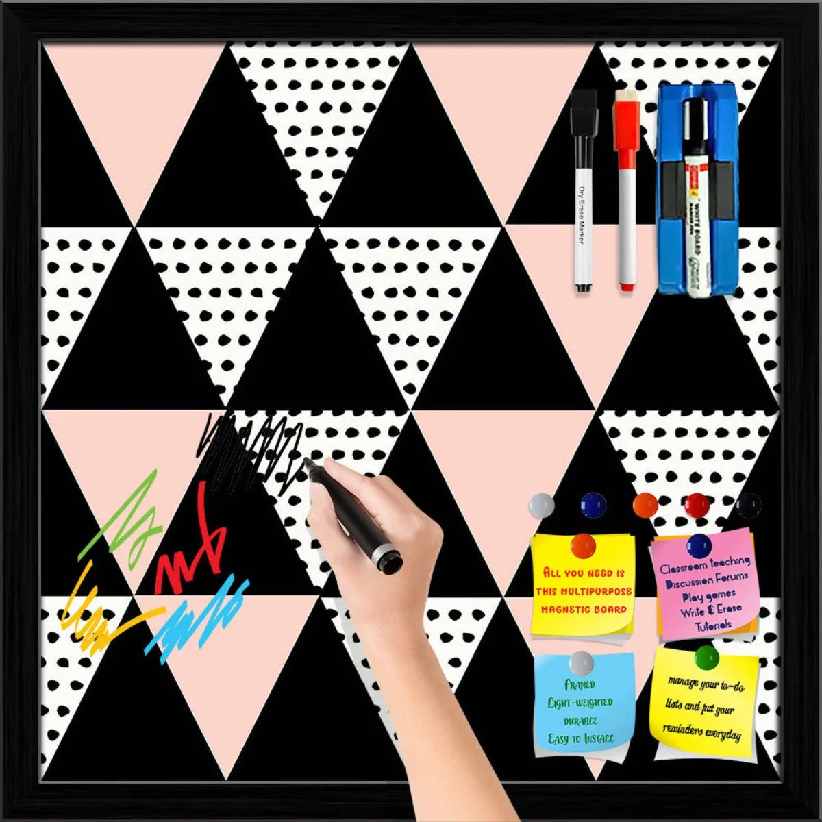 Abstract Geometric Pattern D13 Framed Magnetic Dry Erase Board | Combo with Magnet Buttons & Markers
