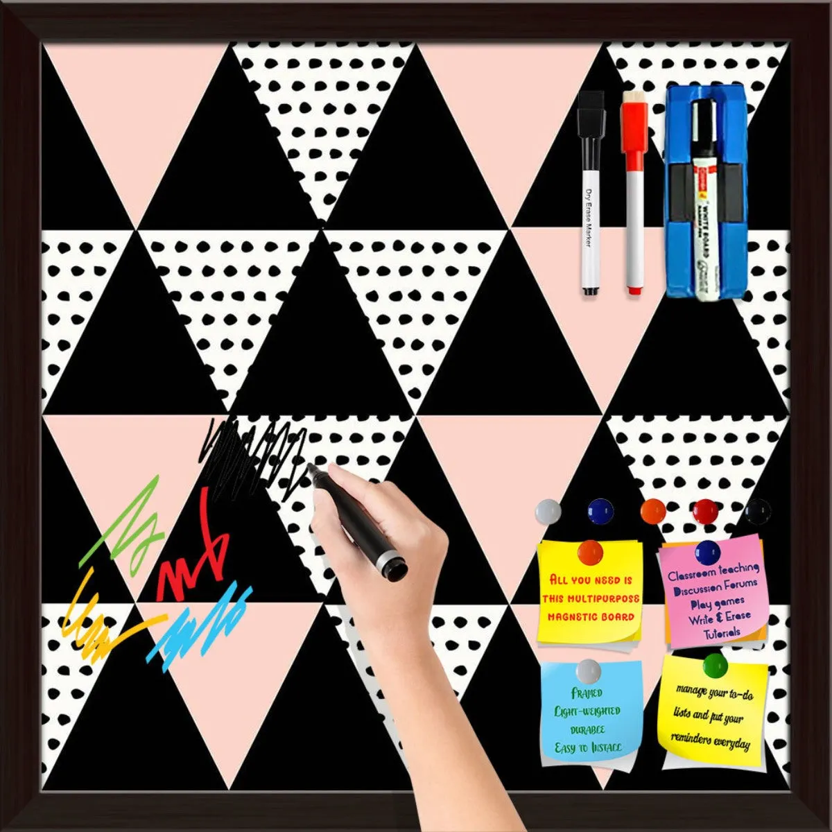 Abstract Geometric Pattern D13 Framed Magnetic Dry Erase Board | Combo with Magnet Buttons & Markers