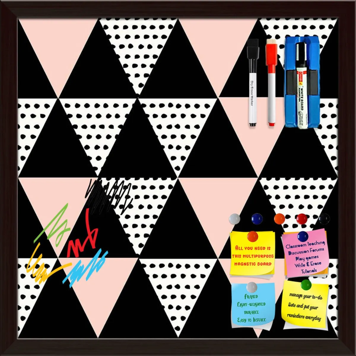 Abstract Geometric Pattern D13 Framed Magnetic Dry Erase Board | Combo with Magnet Buttons & Markers