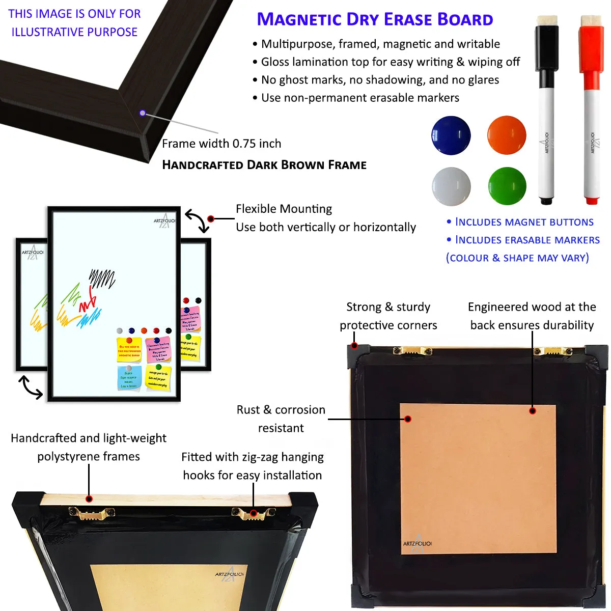 Abstract Geometric Pattern D13 Framed Magnetic Dry Erase Board | Combo with Magnet Buttons & Markers