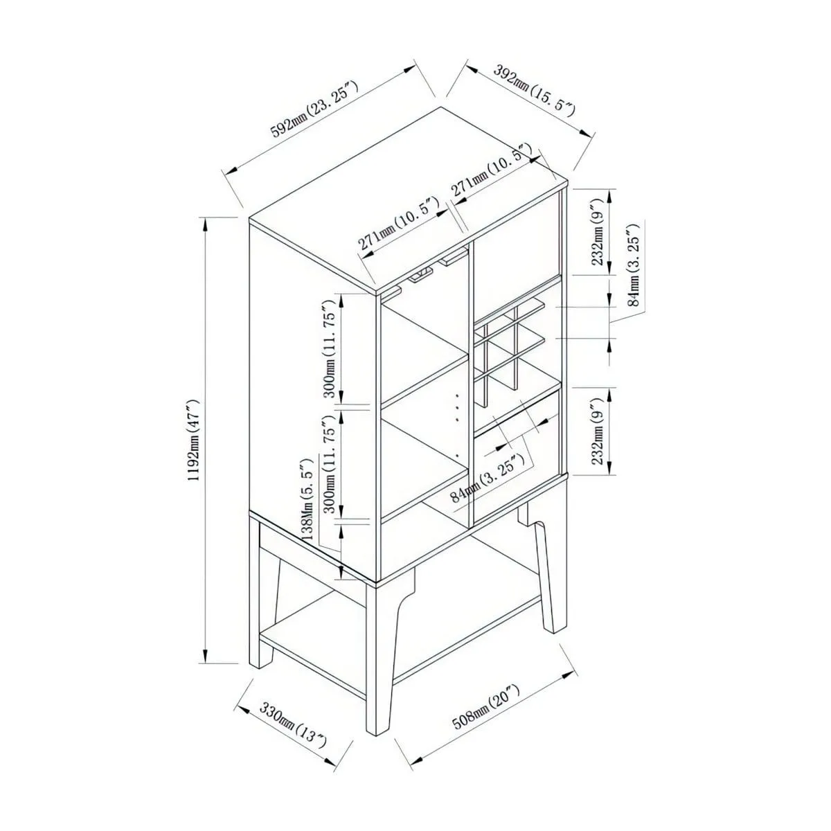 Allison Farmhouse Wood Multi-Storage Wine Cabinet
